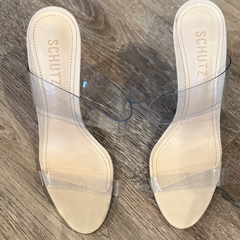 NWOB SCHUTZ Nude and Clear Strap Heels Size 6.5!